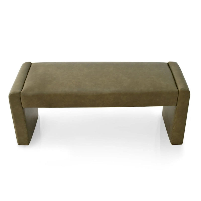Upholstered Faux Leather Waterfall Bench Black Tan Olive