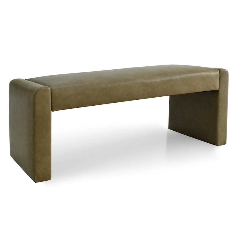 Upholstered Faux Leather Waterfall Bench Black Tan Olive