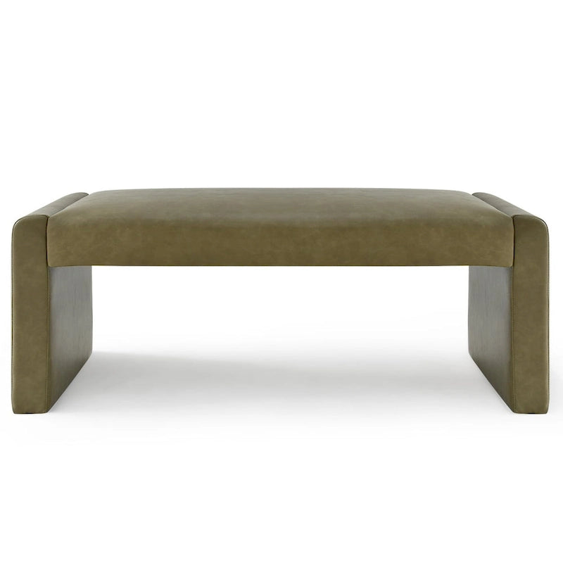 Upholstered Faux Leather Waterfall Bench Black Tan Olive