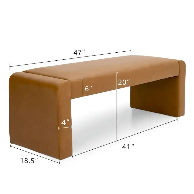 Upholstered Faux Leather Waterfall Bench Black Tan Olive