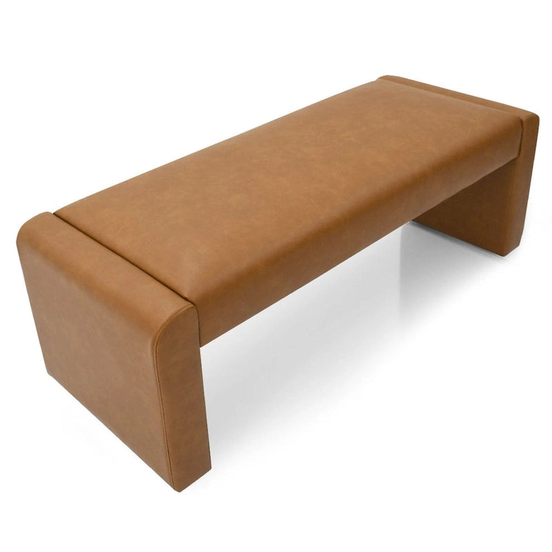 Upholstered Faux Leather Waterfall Bench Black Tan Olive