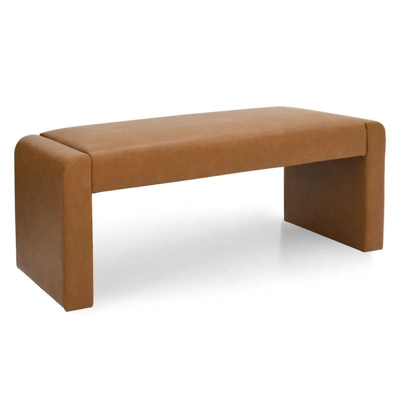 Upholstered Faux Leather Waterfall Bench Black Tan Olive