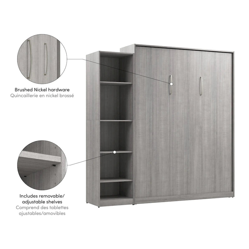 Queen Size Fold-Down Wall Murphy Bed with Brushed Nickel Hardware