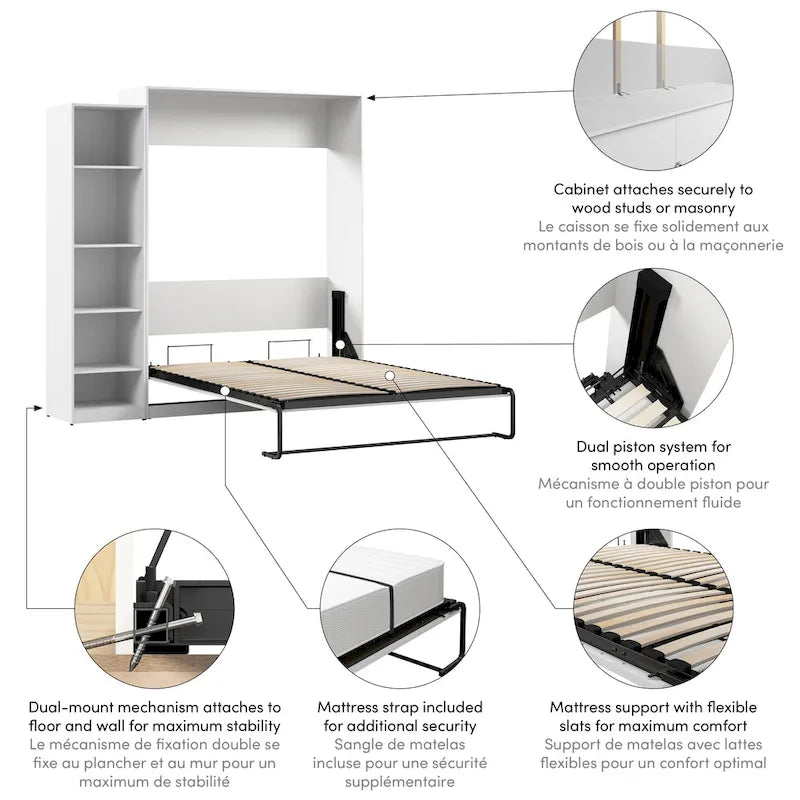 Queen Size Fold-Down Wall Murphy Bed with Brushed Nickel Hardware