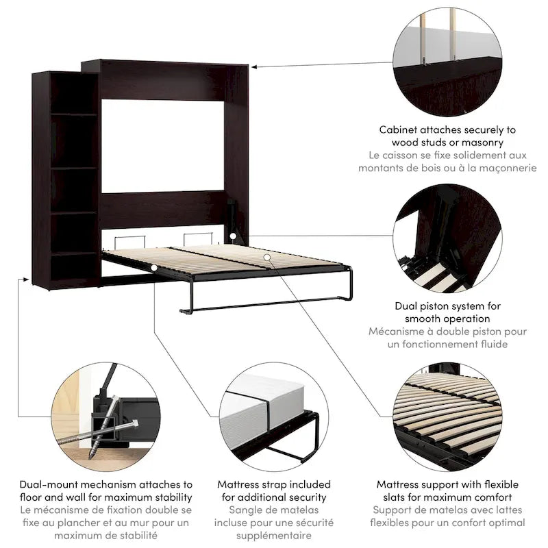 Queen Size Fold-Down Wall Murphy Bed with Brushed Nickel Hardware