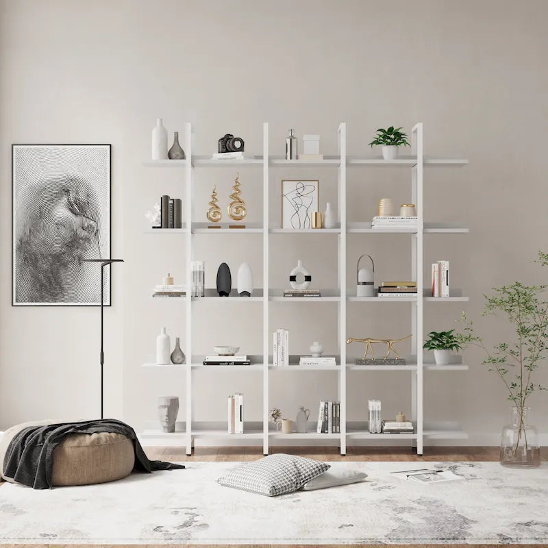 5-Tier Open Bookcase with Steel Frame MDF Shelves White Brown Black Grey