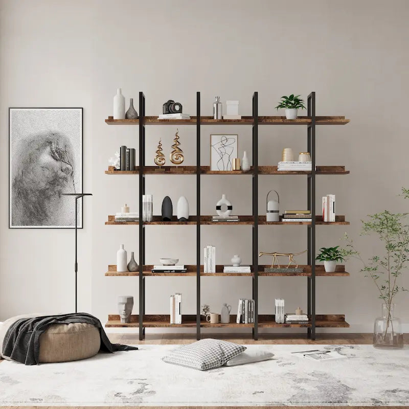 5-Tier Open Bookcase with Steel Frame MDF Shelves White Brown Black Grey