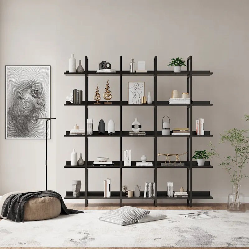 5-Tier Open Bookcase with Steel Frame MDF Shelves White Brown Black Grey