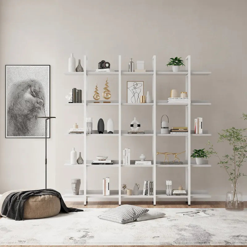 5-Tier Open Bookcase with Steel Frame MDF Shelves White Brown Black Grey