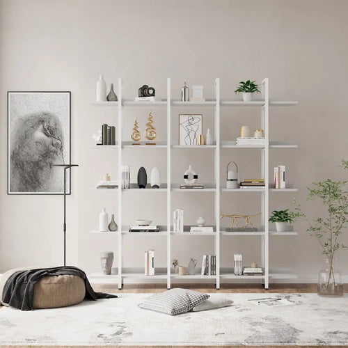 5-Tier Open Bookcase with Steel Frame MDF Shelves White Brown Black Grey