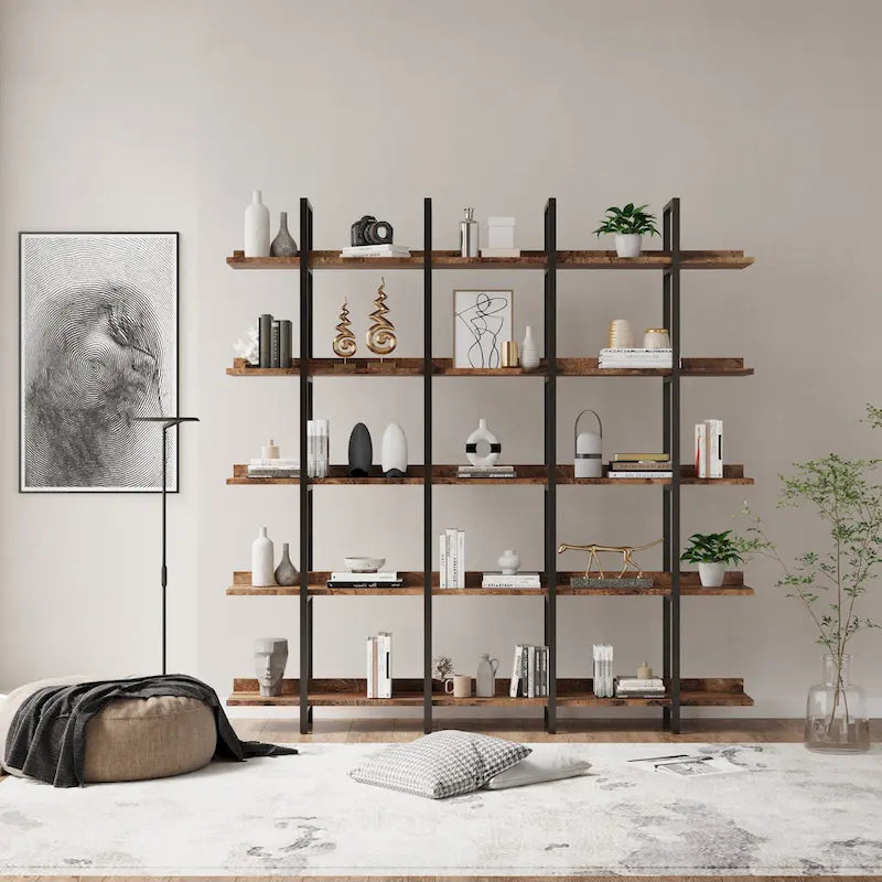 5-Tier Open Bookcase with Steel Frame MDF Shelves White Brown Black Grey