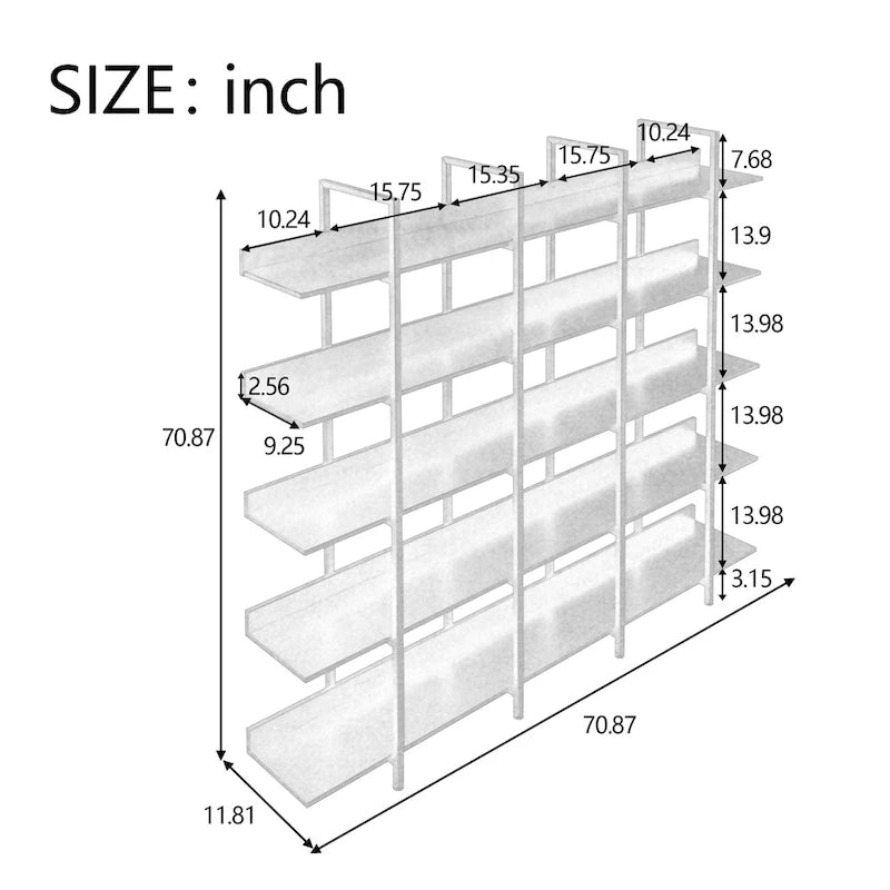 5-Tier Open Bookcase with Steel Frame MDF Shelves White Brown Black Grey