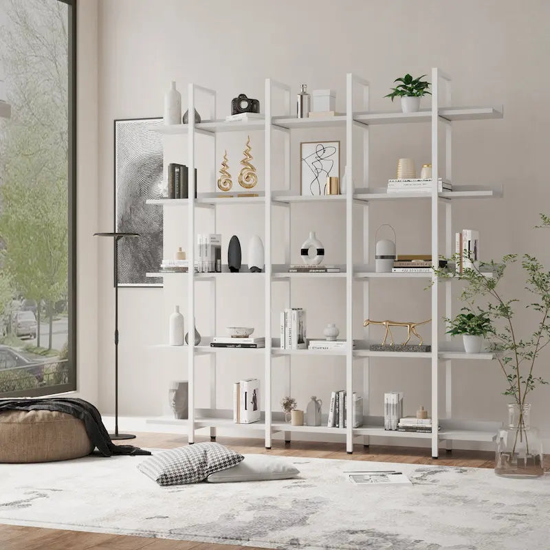 5-Tier Open Bookcase with Steel Frame MDF Shelves White Brown Black Grey