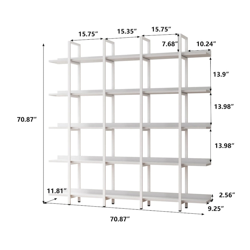 5-Tier Open Bookcase with Steel Frame MDF Shelves White Brown Black Grey