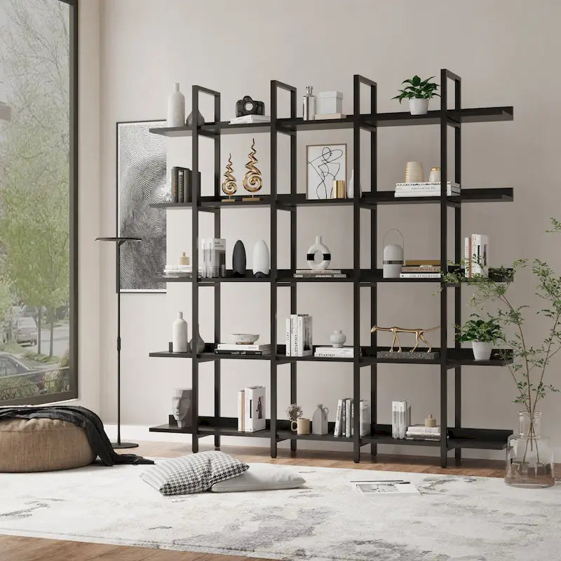 5-Tier Open Bookcase with Steel Frame MDF Shelves White Brown Black Grey