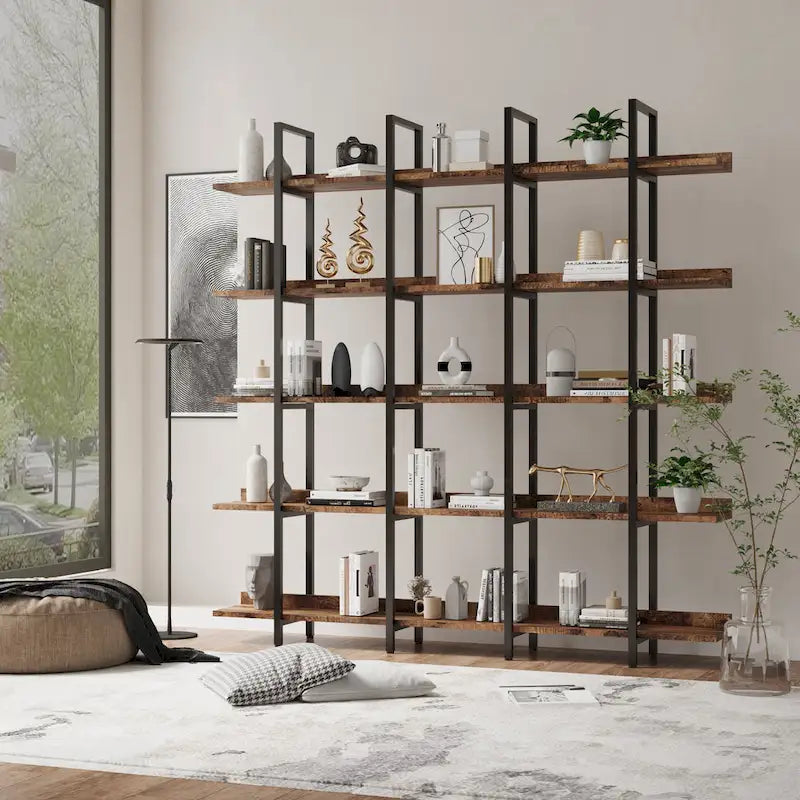 5-Tier Open Bookcase with Steel Frame MDF Shelves White Brown Black Grey