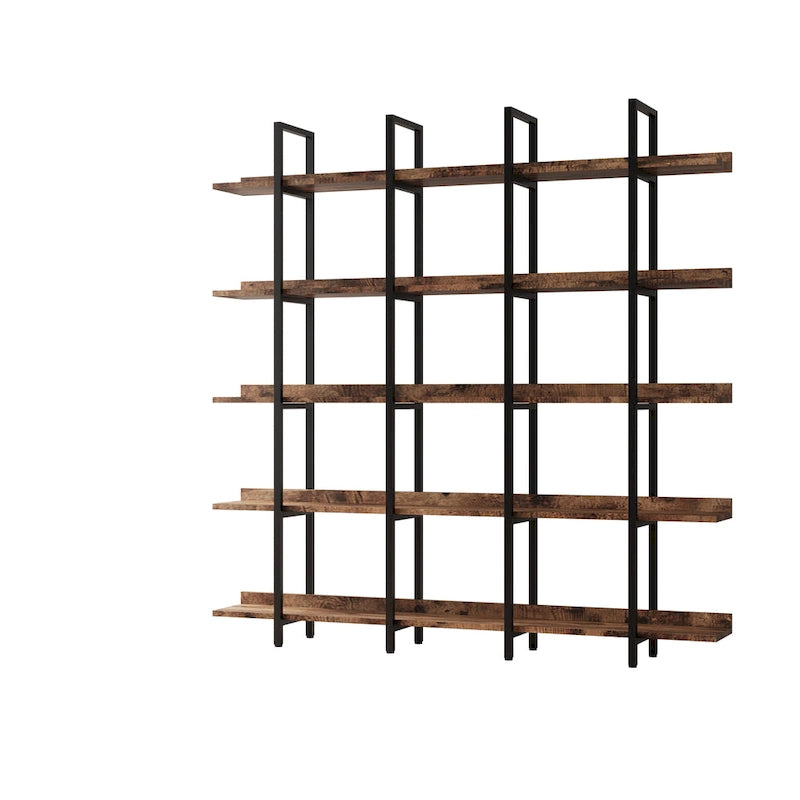 5-Tier Open Bookcase with Steel Frame MDF Shelves White Brown Black Grey