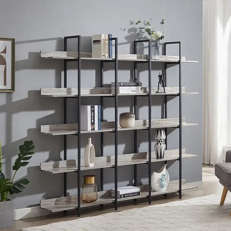 5-Tier Open Bookcase with Steel Frame MDF Shelves White Brown Black Grey