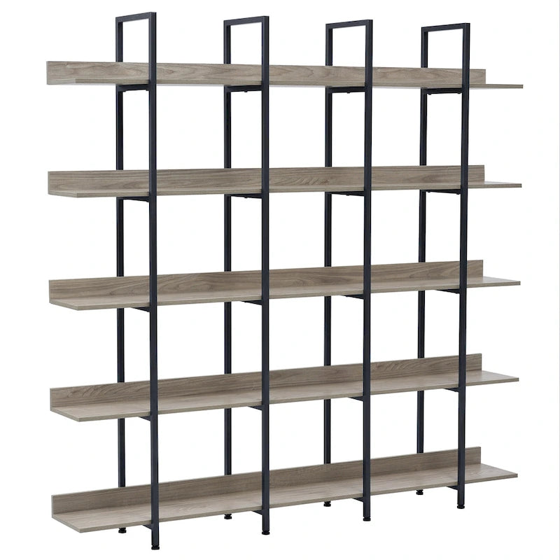 5-Tier Open Bookcase with Steel Frame MDF Shelves White Brown Black Grey