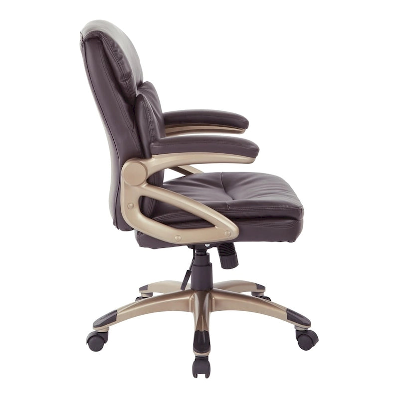 Espresso Bonded Leather Low-Back Executive Office Chair with Flip Arms
