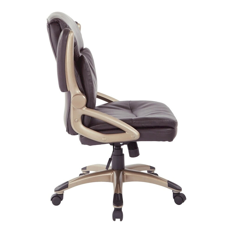 Espresso Bonded Leather Low-Back Executive Office Chair with Flip Arms