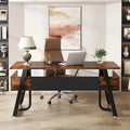 Large Executive Computer Desk with Storage Shelf Rustic Brown Metal Frame