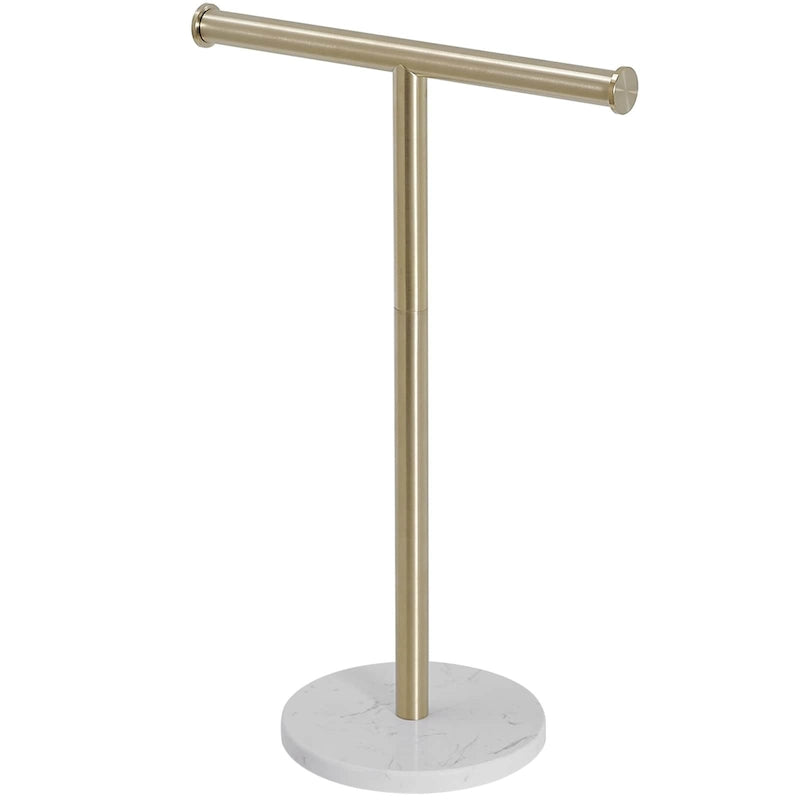 T-Bar Towel Rack with Marble Base, Freestanding Stainless Steel, Brushed Gold, Matte Black, Brushed Nickel