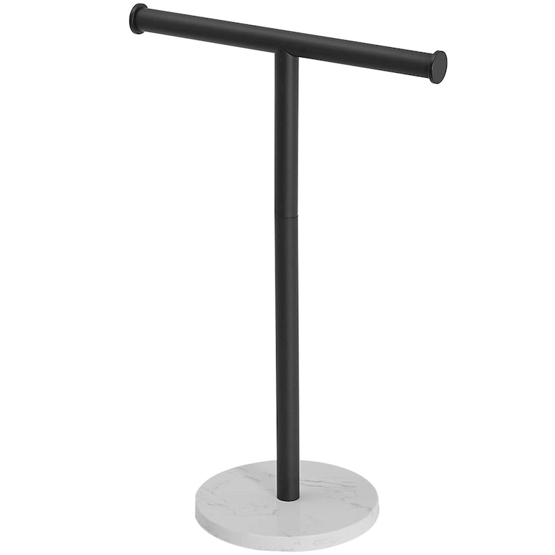 T-Bar Towel Rack with Marble Base, Freestanding Stainless Steel, Brushed Gold, Matte Black, Brushed Nickel