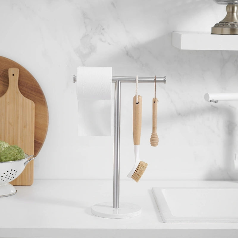T-Bar Towel Rack with Marble Base, Freestanding Stainless Steel, Brushed Gold, Matte Black, Brushed Nickel