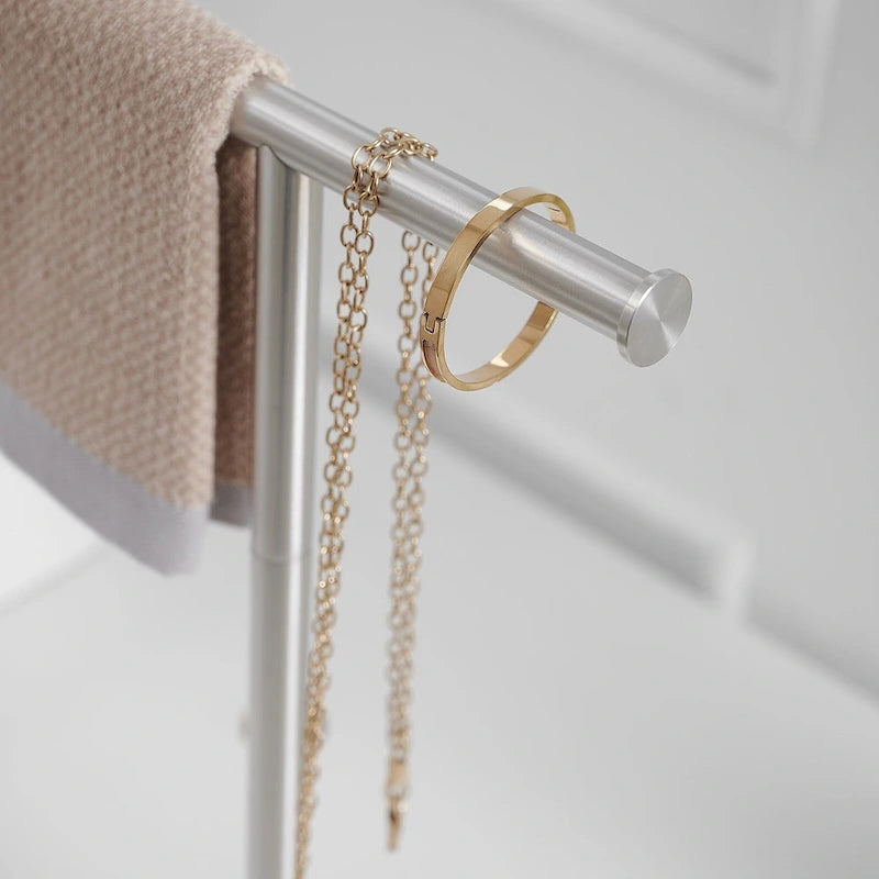 T-Bar Towel Rack with Marble Base, Freestanding Stainless Steel, Brushed Gold, Matte Black, Brushed Nickel
