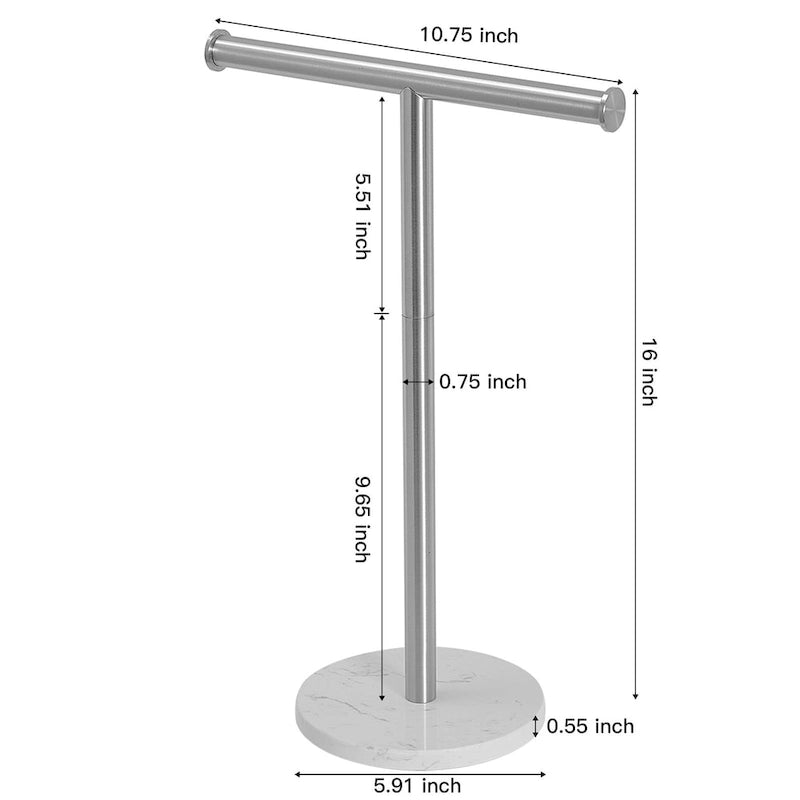 T-Bar Towel Rack with Marble Base, Freestanding Stainless Steel, Brushed Gold, Matte Black, Brushed Nickel