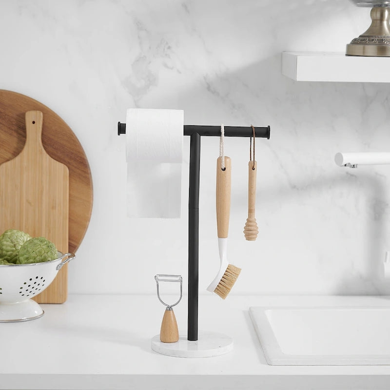 T-Bar Towel Rack with Marble Base, Freestanding Stainless Steel, Brushed Gold, Matte Black, Brushed Nickel
