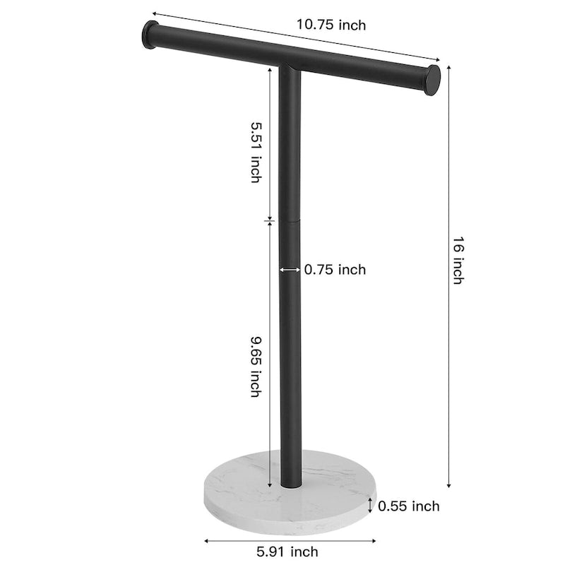 T-Bar Towel Rack with Marble Base, Freestanding Stainless Steel, Brushed Gold, Matte Black, Brushed Nickel