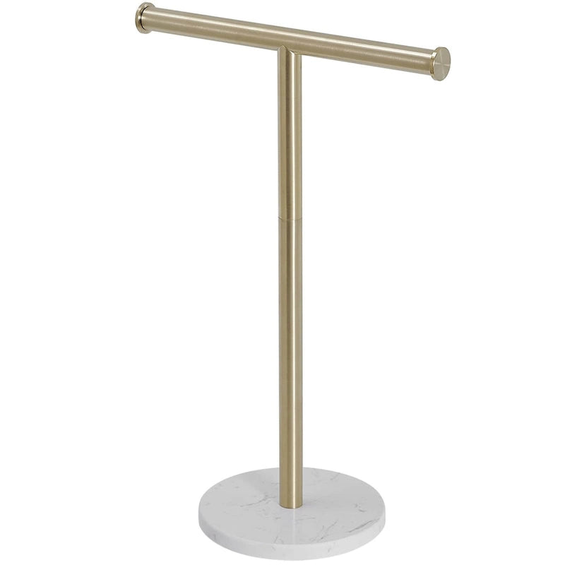 T-Bar Towel Rack with Marble Base, Freestanding Stainless Steel, Brushed Gold, Matte Black, Brushed Nickel