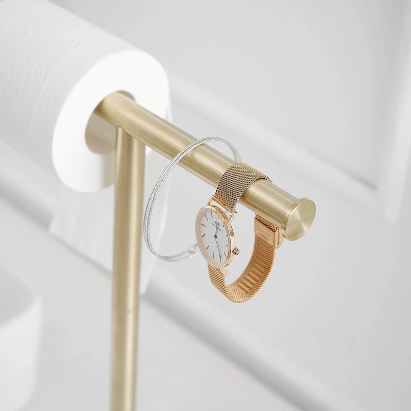 T-Bar Towel Rack with Marble Base, Freestanding Stainless Steel, Brushed Gold, Matte Black, Brushed Nickel
