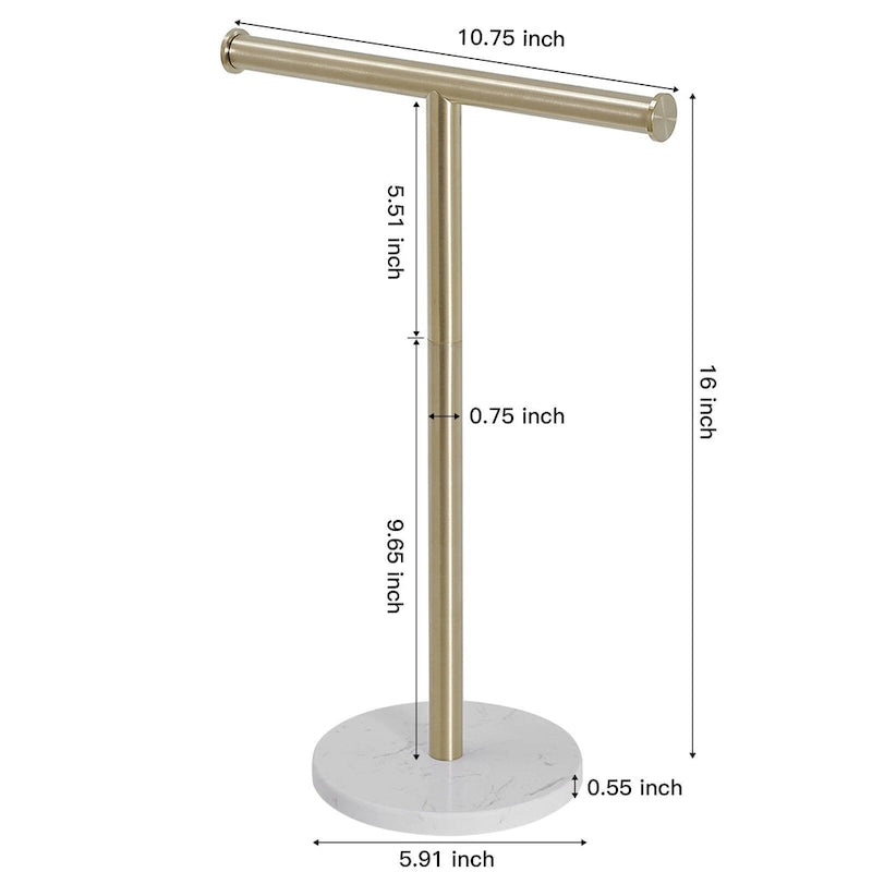 T-Bar Towel Rack with Marble Base, Freestanding Stainless Steel, Brushed Gold, Matte Black, Brushed Nickel
