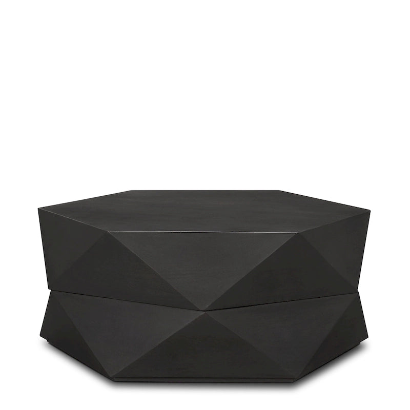 Hexagonal Solid Mango Wood Coffee Table with Hidden Storage Black