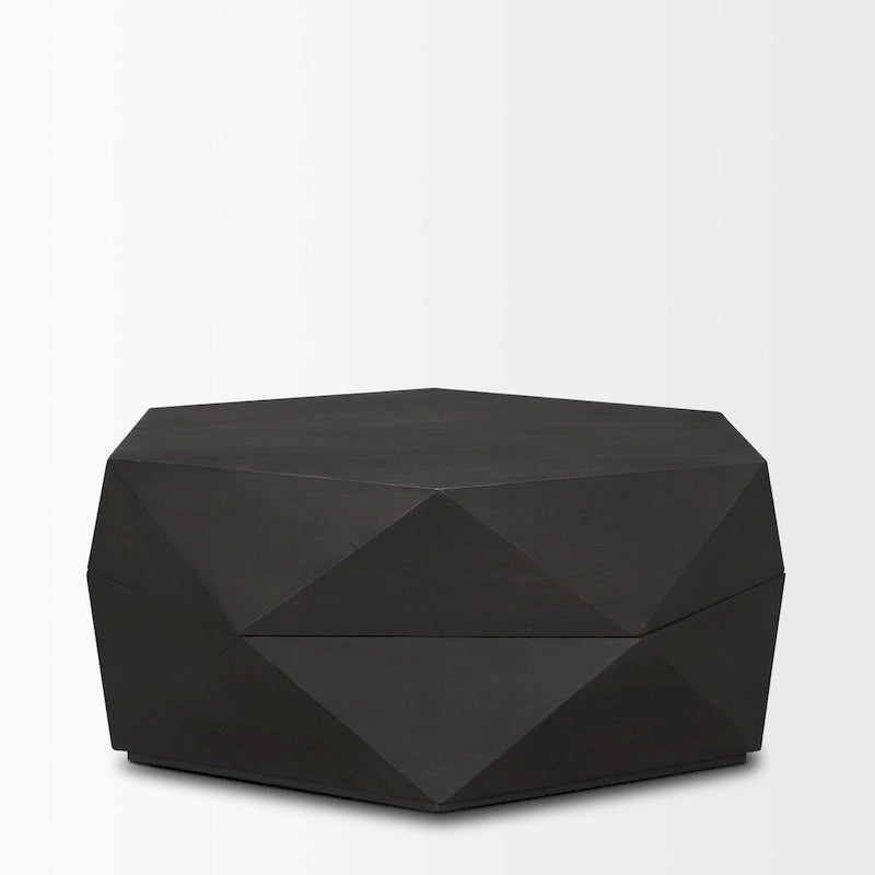 Hexagonal Solid Mango Wood Coffee Table with Hidden Storage Black
