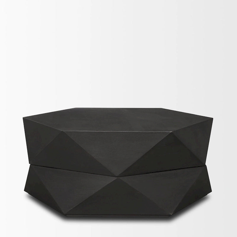 Hexagonal Solid Mango Wood Coffee Table with Hidden Storage Black