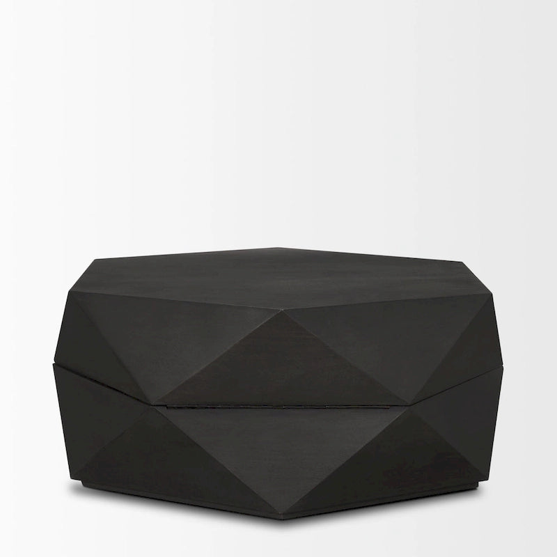 Hexagonal Solid Mango Wood Coffee Table with Hidden Storage Black