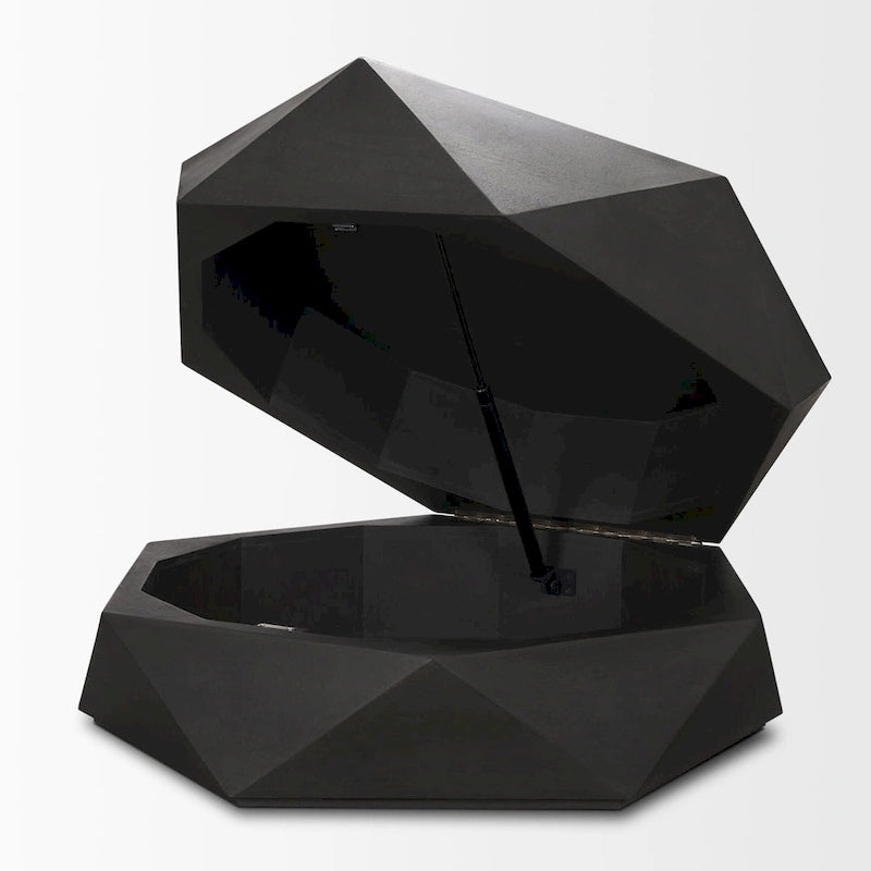 Hexagonal Solid Mango Wood Coffee Table with Hidden Storage Black