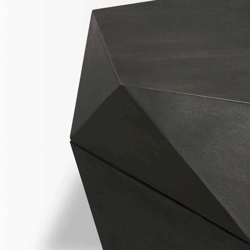 Hexagonal Solid Mango Wood Coffee Table with Hidden Storage Black