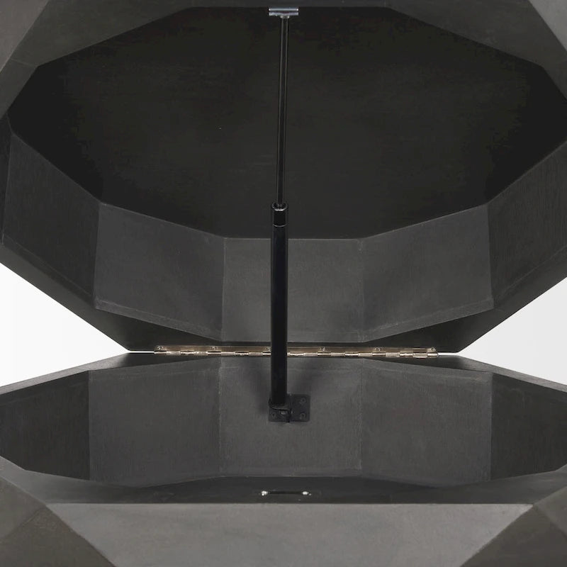 Hexagonal Solid Mango Wood Coffee Table with Hidden Storage Black
