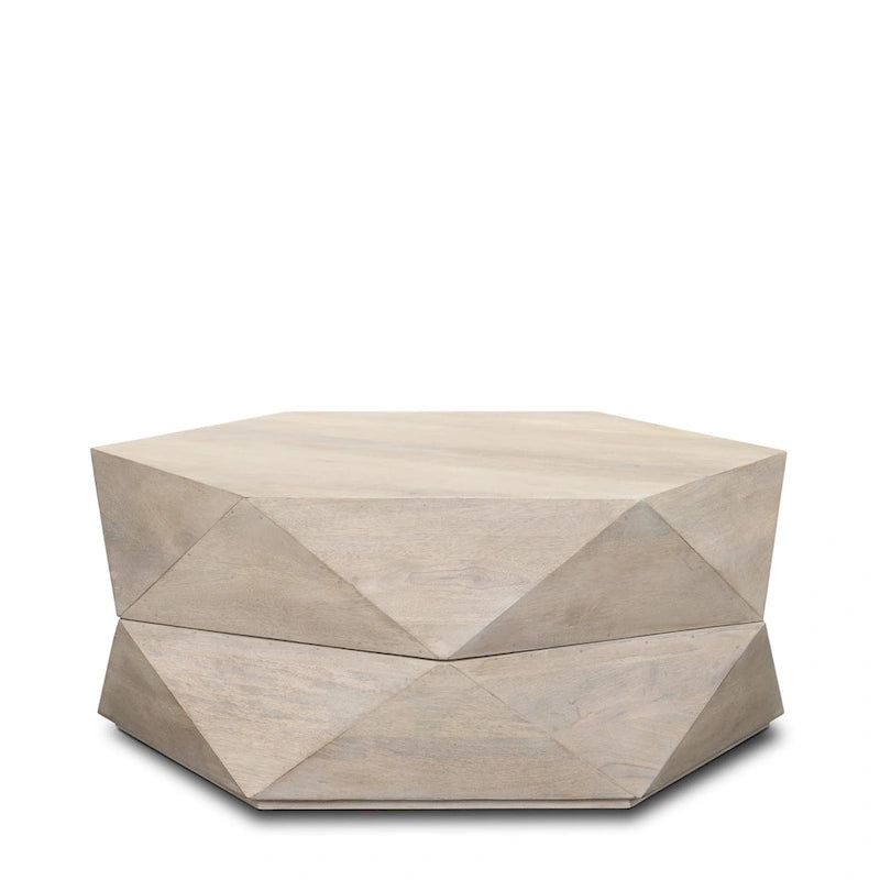 Hexagonal Solid Mango Wood Coffee Table with Hidden Storage Black