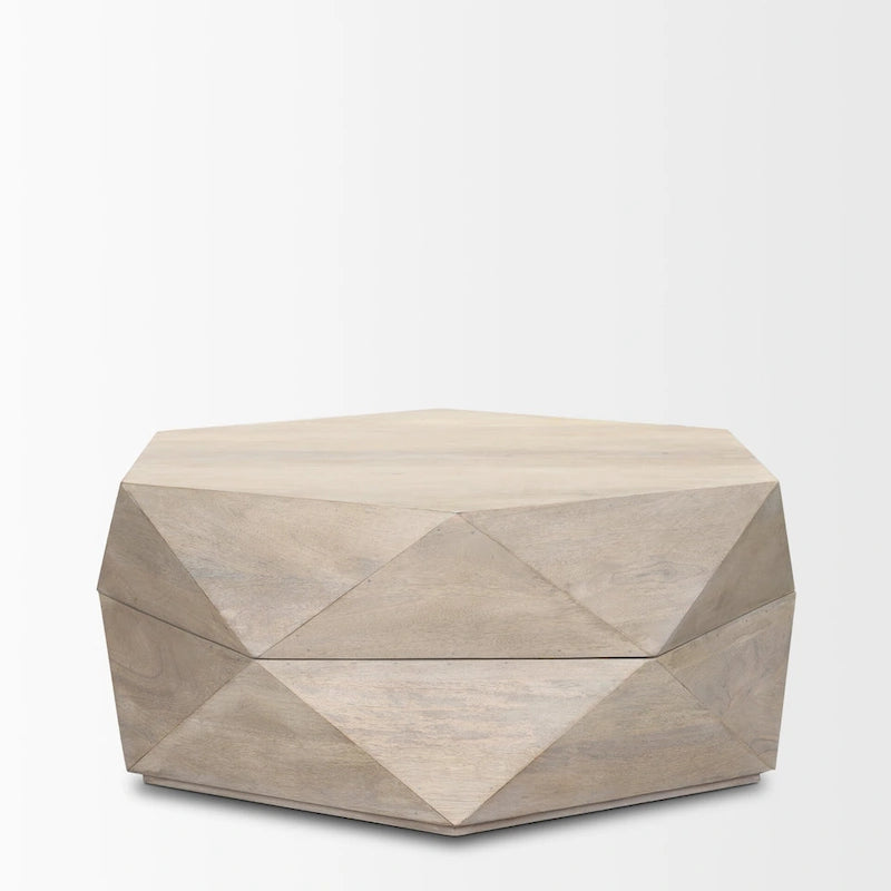 Hexagonal Solid Mango Wood Coffee Table with Hidden Storage Black