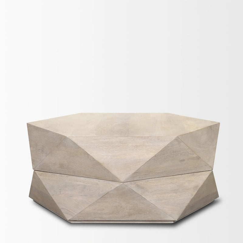 Hexagonal Solid Mango Wood Coffee Table with Hidden Storage Black