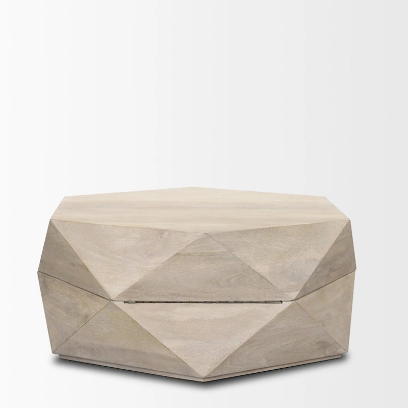 Hexagonal Solid Mango Wood Coffee Table with Hidden Storage Black