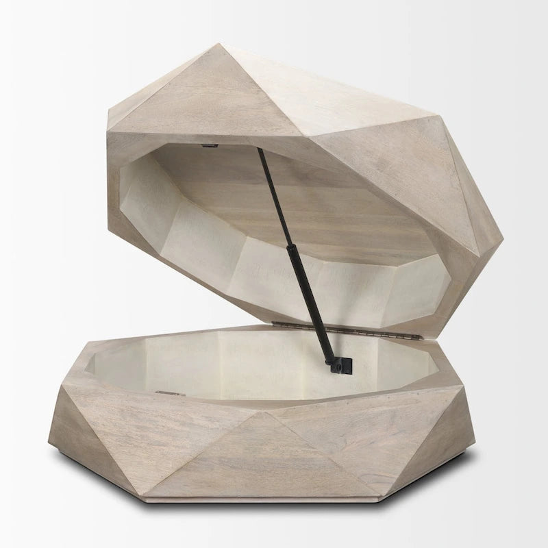 Hexagonal Solid Mango Wood Coffee Table with Hidden Storage Black