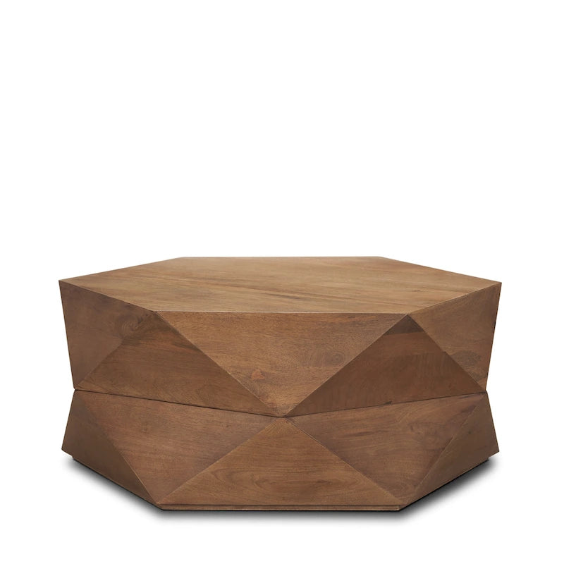 Hexagonal Solid Mango Wood Coffee Table with Hidden Storage Black