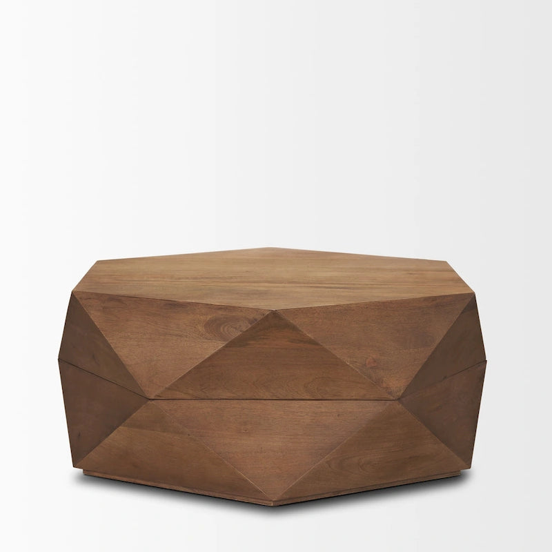 Hexagonal Solid Mango Wood Coffee Table with Hidden Storage Black